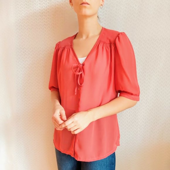 Vintage dark orange short sleeve blouse - Picture 3 of 8